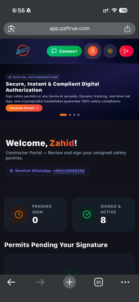Contractor Mobile Portal Screen